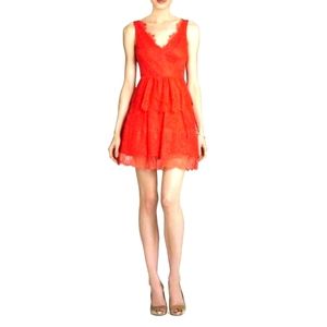 Bcbgmaxazria Willa Solid Red Lace Mini Dress